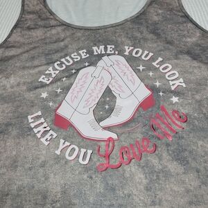Gray Tank Top with Pink and White Graphic